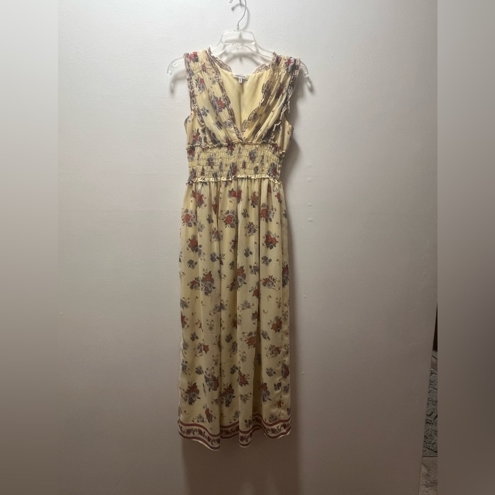 Max Studio Boho Chic Romantic Sleeveless Smocked Maxi Dress, Sz S, Yellow Floral
